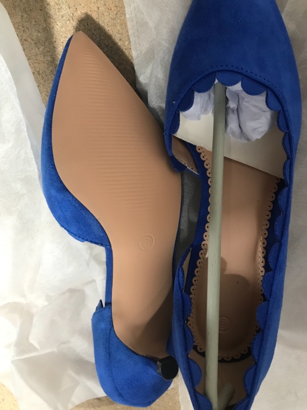 Photo 3 of Dellyerishop Womens Low Kitten Heels Pumps Closed Pointed Toe Slip on Dress Wedding Party D'Orsay Shoes SZ 6 BLUE 