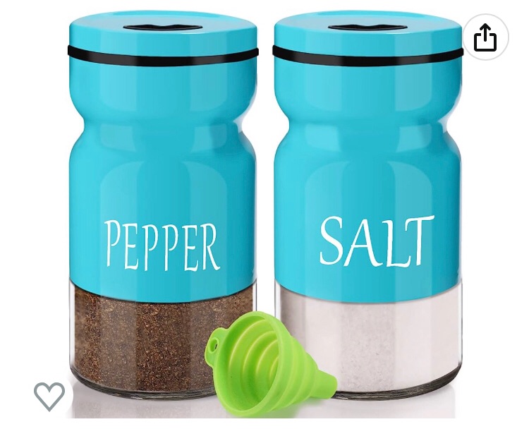 Photo 1 of 2 Salt and Pepper Shakers Set,Farmhouse Salt and Pepper shakers with Adjustable Pour Holes - Modern Salt and Pepper Shakers - Teal Salt Shaker and Turquoise Pepper Shaker
