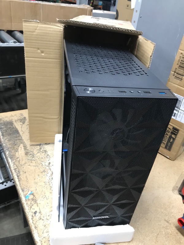 Photo 2 of MOROVOL PC Case Pre-Install 4 RGB Fans, ATX Gaming Computer Case with Diamond-Shaped Mesh Front & Tempered Glass Side Panel, USB 3.0 Airflow Mid Tower case,621
