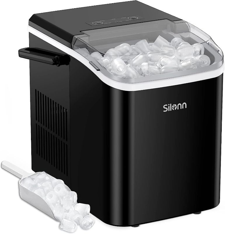 Photo 1 of Silonn Countertop Ice Maker Machine with Handle, Portable Ice Makers Countertop, Makes up to 27 lbs. of Ice Per Day, 9 Cubes in 7 Mins, Self-Cleaning Ice Maker with Ice Scoop and Basket
