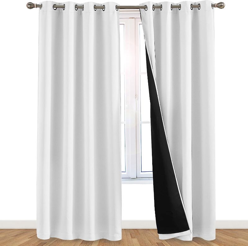 Photo 1 of 100% Blackout Window Curtains: Room Darkening Thermal Window Treatment with Light Blocking Black Liner for Bedroom, Nursery and Day Sleep - 2 Pack of Drapes, Brilliant White (84” Drop x 52” Wide Each)

