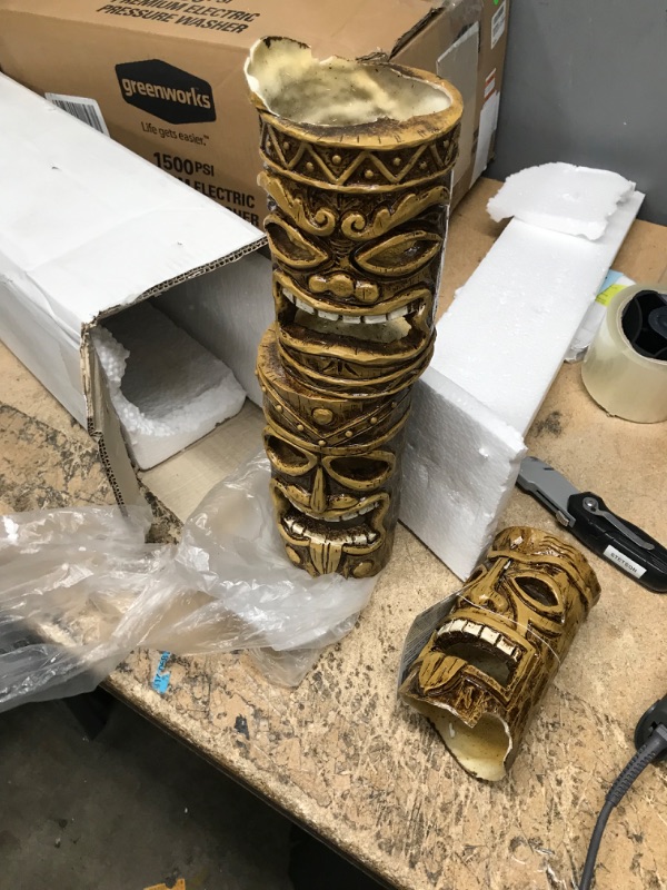Photo 2 of ***DAMAGED - SEE NOTES/PHOTOS*** Alpine Corporation 19" Tall Outdoor 3-Tier Tiki Totem Statue with Solar LED Lights