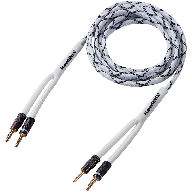 Photo 1 of HANNLINTE 14AWG Speaker Wire Cable (3 Feet), 1 Pack Premium Heavy Duty Braided Speaker Cable Dual Gold Plated Banana Plug Tips in-Wall CL2, Oxygen-Free Copper (White