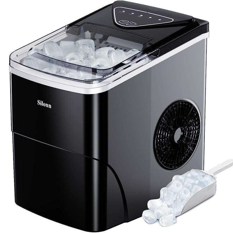 Photo 1 of Silonn Ice Maker Countertop, 9 Cubes Ready in 6 Mins, 26lbs in 24Hrs, Self-Cleaning Ice Machine with Ice Scoop and Basket, 2 Sizes of Bullet Ice for Home Kitchen Office Bar Party
