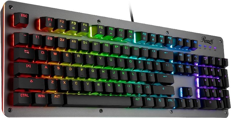 Photo 1 of Rosewill NEON K52 Wired Waterproof Gaming Keyboard, Mem-chanical Switches, 8 RGB LED Backlight Effects, 104 Keys, 19-Key Anti-Ghosting, 12 Multimedia Hotkeys, Spill-Proof Dust-Proof Aluminum Plate
