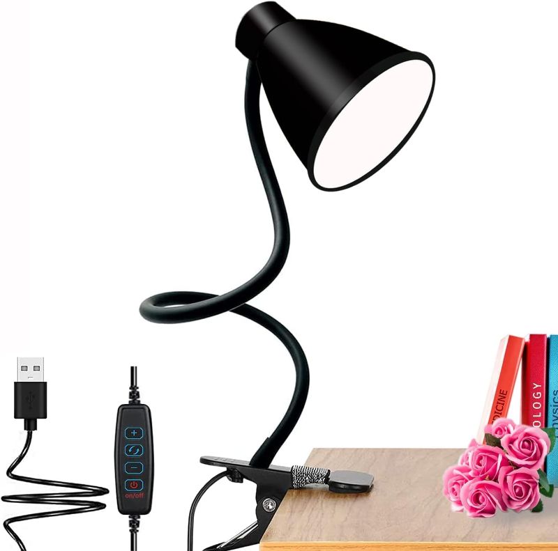 Photo 1 of LED Clamp Desk Lamp, Clip on Light Reading Lights, 10W 38 LEDs,3 Color Modes , 10 Brightness Dimmer, 360° Flexible Gooseneck,Eye Protection Desk Light ,3000-6500K Adjustable Color Temperature.Black