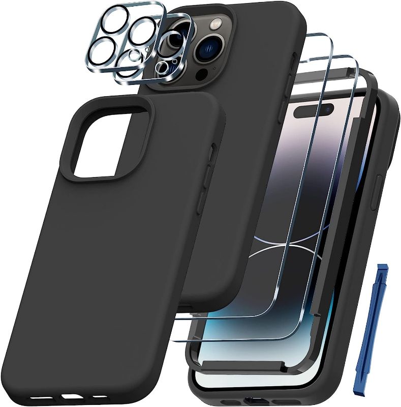 Photo 1 of 5pcks of QHOHQ [5 in 1 for iPhone 14 Pro Case, with 2X Screen Protector + 2X Camera Lens Protector, Soft Silicone Military Shockproof Slim Thin Phone Case 6.1 Inch?Black