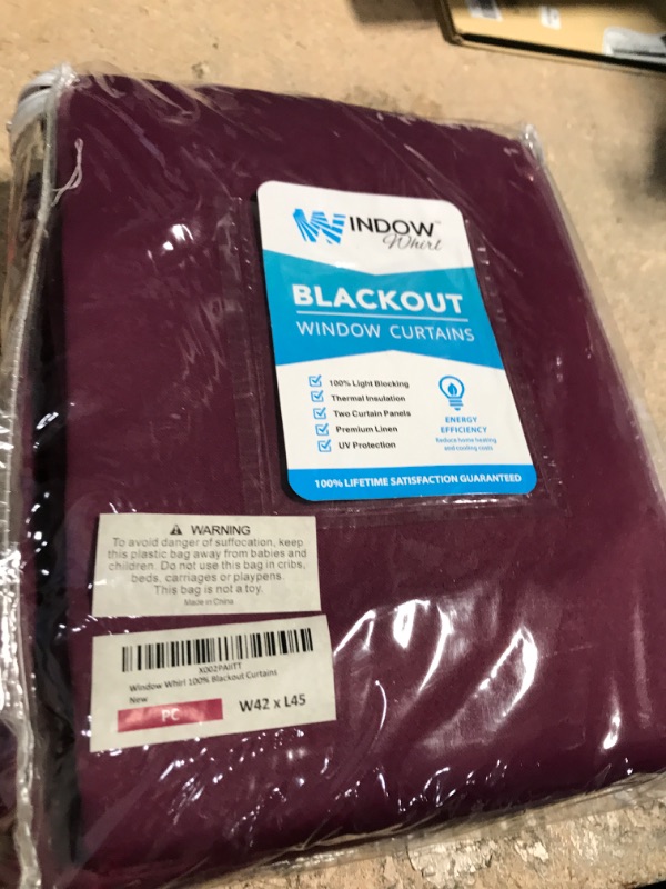 Photo 1 of 100% Blackout Window Curtains: Room Darkening Thermal Window Treatment with Light Blocking Black Liner for Bedroom, Nursery and Day Sleep - 2 Pack of Drapes, Plum Cabernet (45” Drop x 42” Wide Each)