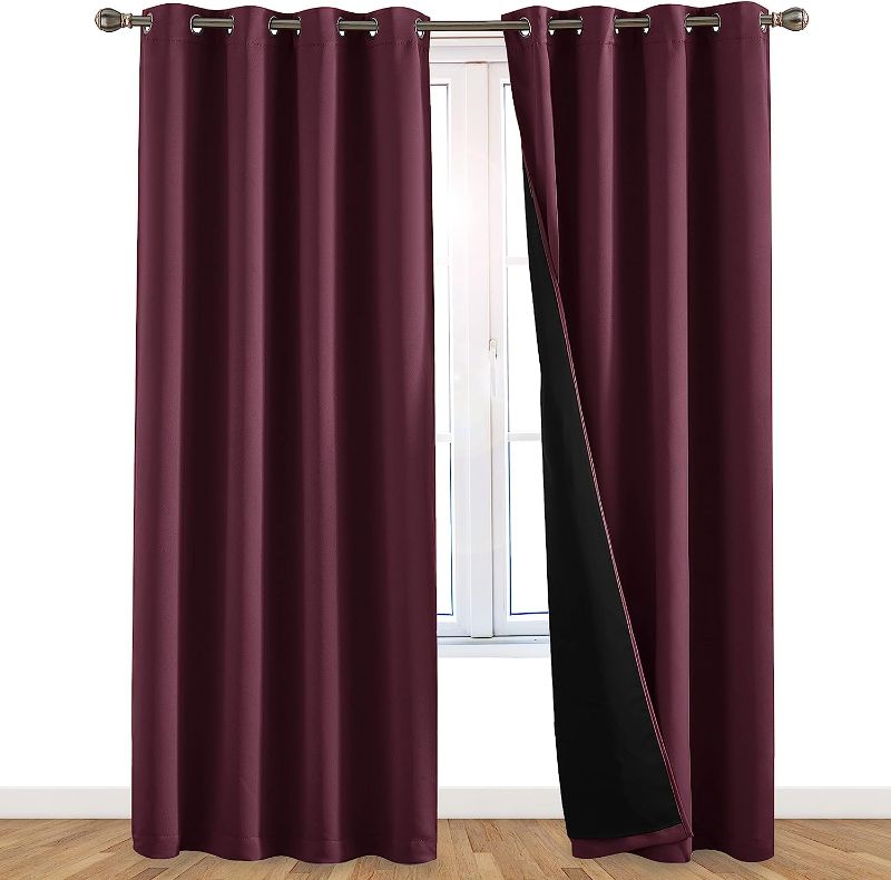 Photo 1 of 100% Blackout Window Curtains: Room Darkening Thermal Window Treatment with Light Blocking Black Liner for Bedroom, Nursery and Day Sleep - 2 Pack of Drapes, Plum Cabernet (45” Drop x 42” Wide Each)