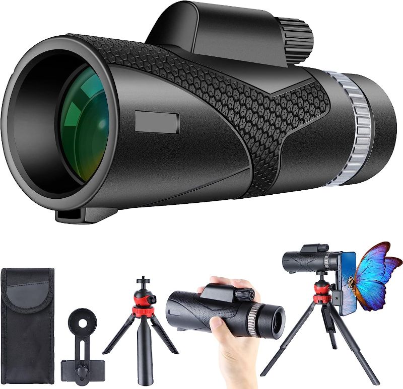 Photo 1 of 12x50 Monocular Telescope High Power, HD Monocular for Adults with Upgraded Tripod, Smartphone Adapter, Hand Strap Monoculars BAK4 Prism Low Night Vision for Bird Traveling Concert
