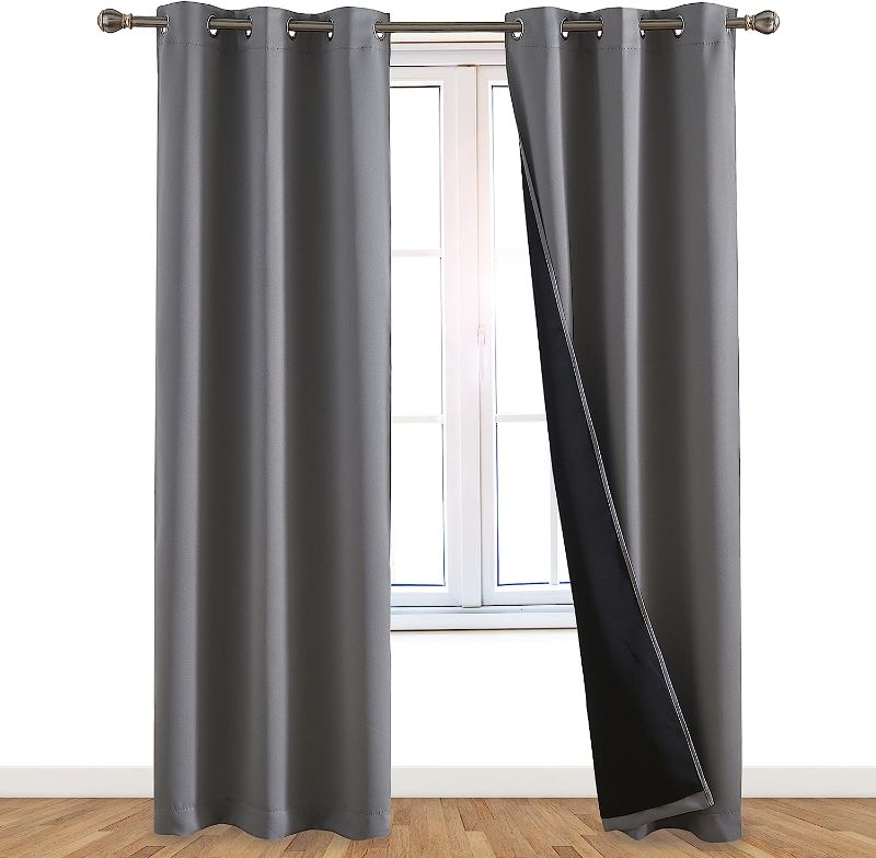 Photo 1 of 100% Blackout Window Curtains: Room Darkening Thermal Window Treatment with Light Blocking Black Liner for Bedroom, Nursery and Day Sleep - 2 Pack of Drapes, Glacier Gray (84” Drop x 42” Wide Each)
