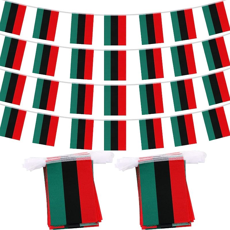 Photo 1 of 100 Feet 76 Flags 2 Strings Afro African American Flag Banner Pan African Bunting Pennant Flags Polyester Juneteenth Party Festival Decorations for Party Parades Festival Celebration Indoor Outdoor