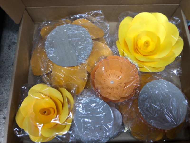 Photo 1 of Fonder Mols Large 3D Paper Flower Decorations for Wall (Mixed Yellow, Set of 6), Baby Shower, Wedding, Engagement, Birthday Party Photobooth Backdrops (NO DIY)