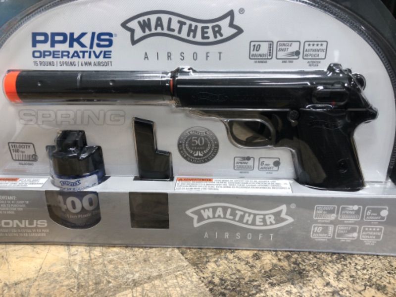 Photo 1 of Elite Force Walther PPK/S 6mm BB Pistol Airsoft Gun Operative Kit - Includes 400 BBS and Extra Mag, Black