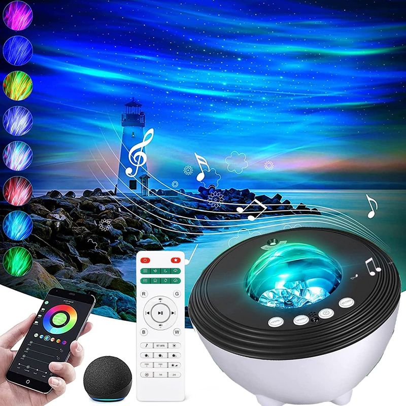 Photo 1 of Aurora Projector Galaxy Light Projector with Smart APP Control, Bluetooth Music Speaker, White Noise Sound Machine, 48-Scene Mode, DIY Light, IR Remote, Dimmable Multicolor, Compatible with Alexa
**tested** powers on, has all components included