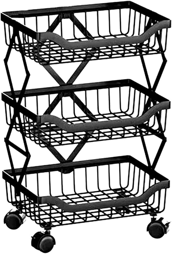 Photo 1 of IROCH Fruit Basket for Kitchen,3 Tier Foldable Vegetable Storage Cart with Wheels,Movable Shelf Unit Organizer for Kitchen Pantry Bathroom Garage 

Overall Size: 13.7" x 10.6"x 21.6"(L*W*H)