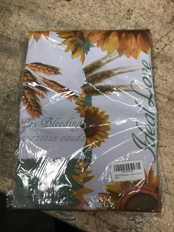 Photo 1 of LIBERECOO Rectangle Vinyl Tablecloth Waterproof Plastic Table Cover Stain Resistant Table Cloth Sunflower 52 x 108 Inch Rectangular/Oblong