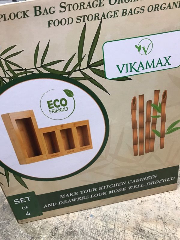 Photo 1 of VIKAMAX Ziplock Bag Organizer , Bamboo Drawer Organizer , 4 Separate Baggie Organizer Storage Bag Organizer Bag Storage Organizer for Kitchen Drawer