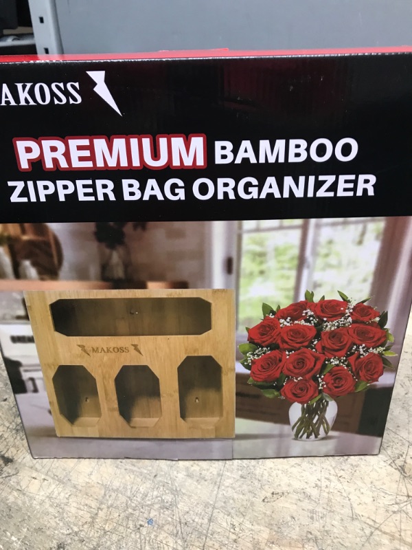 Photo 1 of MAKOSS Premium Bamboo Ziploc Bag Storage Organizer & Dispenser Kitchen Wall Drawer- Zip loc Baggie Organizer - Food Storage Plastic Bag Holder of Gallon, Slider Quart, Sandwich, Snack Valentine deals