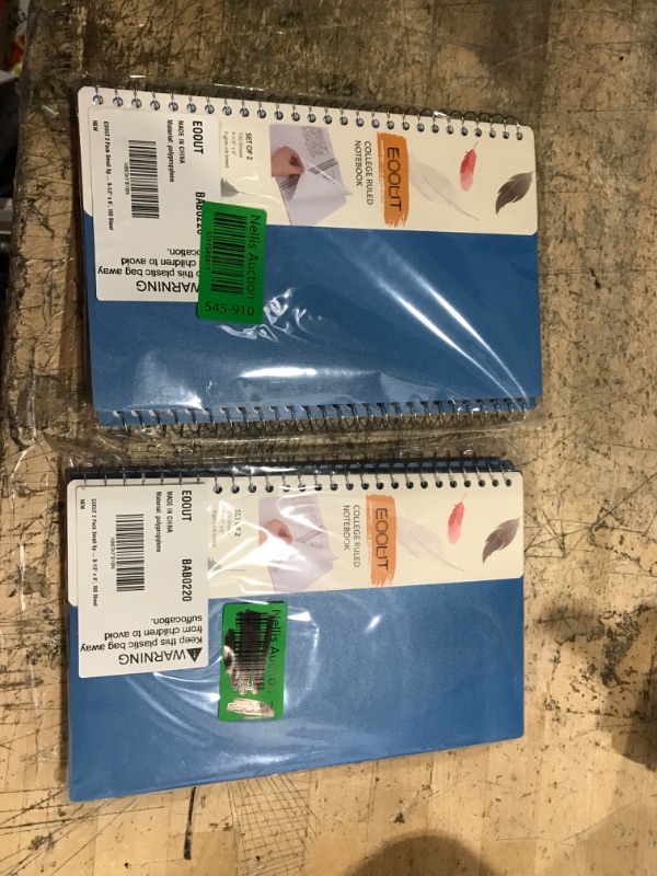 Photo 2 of EOOUT 2 Pack Small Spiral Notebook, 2-Subject Notebook, Plastic Cover Lined Spiral College Ruled Notebooks 9-1/2" x 6", 100 Sheets