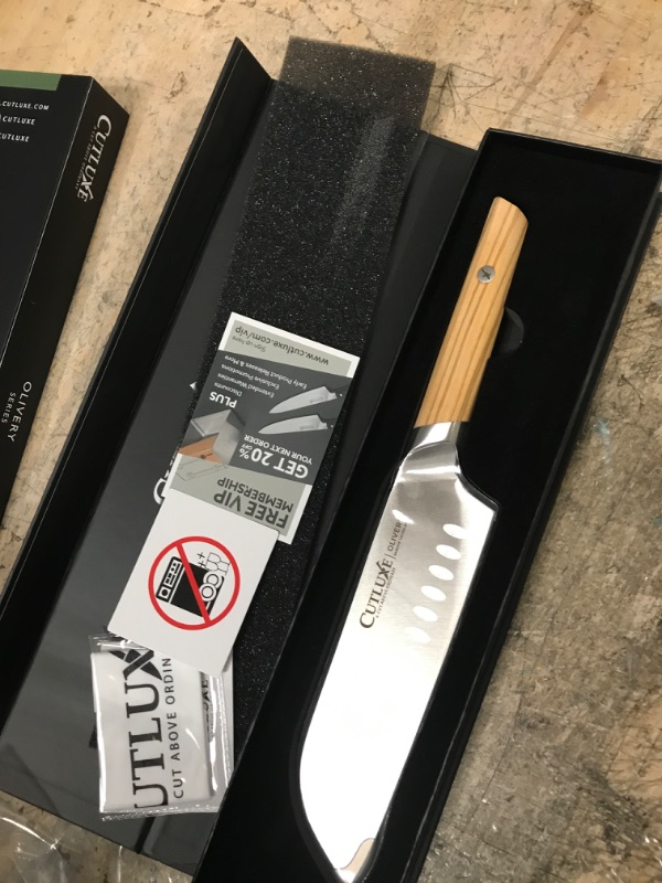 Photo 1 of Cutluxe Santoku Knife – 7" Chopping Knife – Olive Wood Handle – Full Tang – Olivery Series Santoku Knife 7"