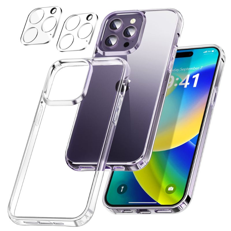 Photo 1 of SKYLMW [3 in 1] for iPhone 14 Pro Max Phone Case 6.7" [Military Grade][Never Yellow][2 Camera Lens Protectors] Clear iPhone 14 Pro Max Case 2 pack 