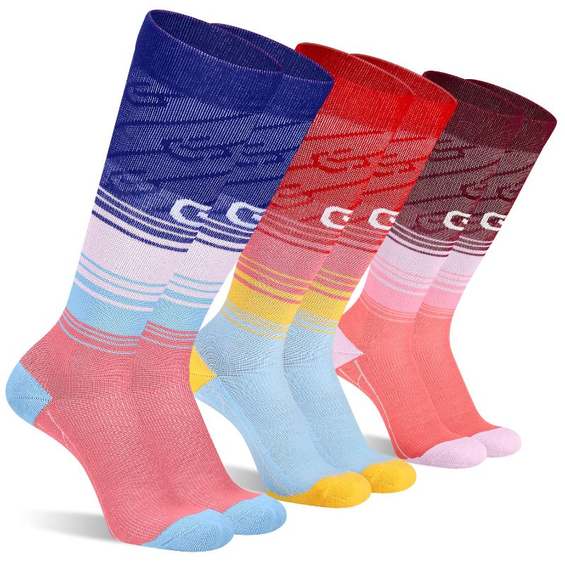 Photo 1 of CS CELERSPORT 3 Pairs Compression Socks 20-30mmHg for Men and Women Running Support Socks Large-X-Large Burgundy+red+blue