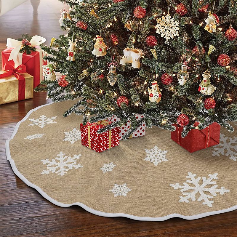 Photo 1 of *BUNDLE OF 2*  Aytai Christmas Tree Skirt 48 Inch Rustic Tree Skirts White Snowflake Printed Christmas Decorations Indoor Outdoor