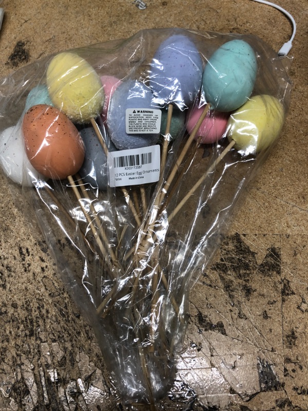 Photo 2 of 12 Pcs Easter Picks Faux Foam Easter Egg Picks Decorative Pastel Speckled Easter Egg Stems 10.6" Tall for Spring Easter Basket Bouquets Floral Arrangement Centerpiece Wreath