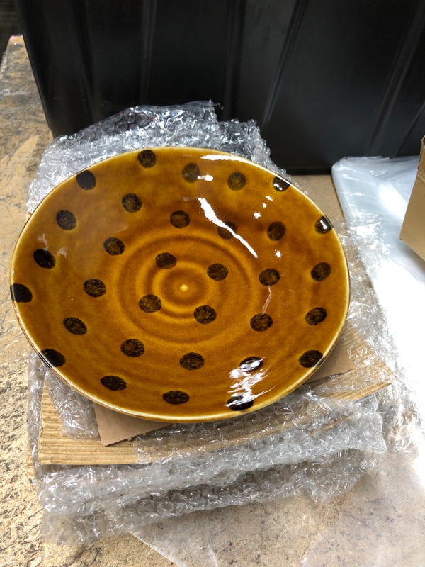 Photo 1 of Red Co. Set of 3 Round 9” Porcelain Serving Bowls, Brown/Dark Brown Polka Dots