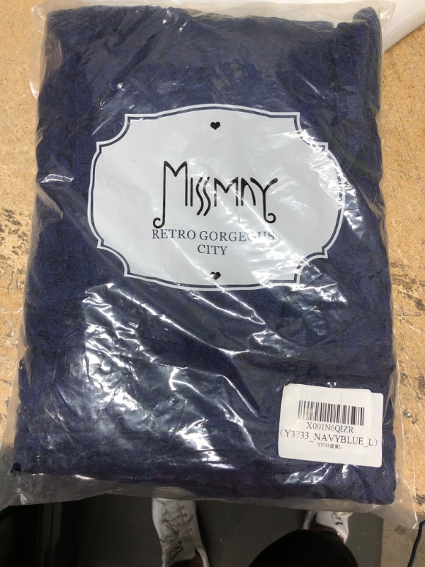 Photo 1 of MISSMAY Women's Vintage Floral Lace Short Sleeve Boat Neck Cocktail Party Swing Dress Large A-navy Blue