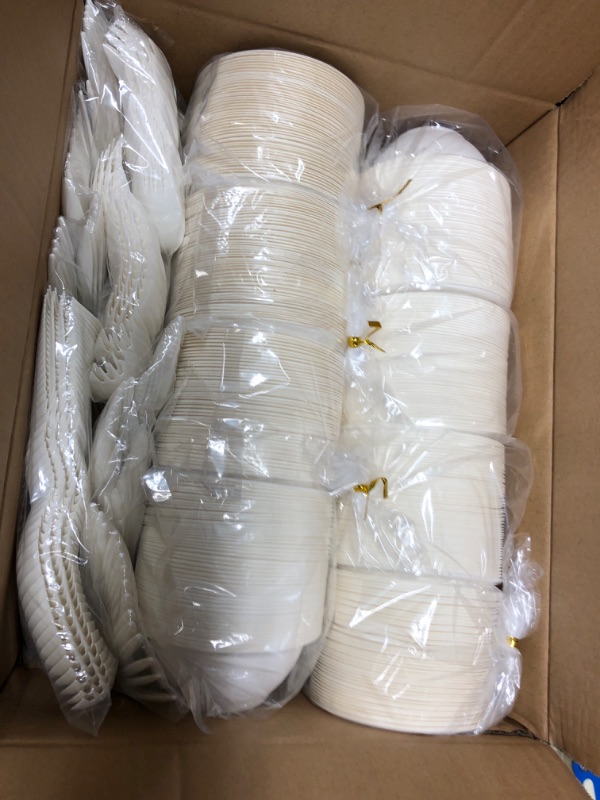 Photo 1 of Mimorou 400 Pcs 8 oz Disposable Paper Bowls Set Disposable Bagasse Bowls 400 Pcs Disposable Sporks 400 Pcs Food Prep Gloves for Snacks Salads Soup Barbecue Party Supplies