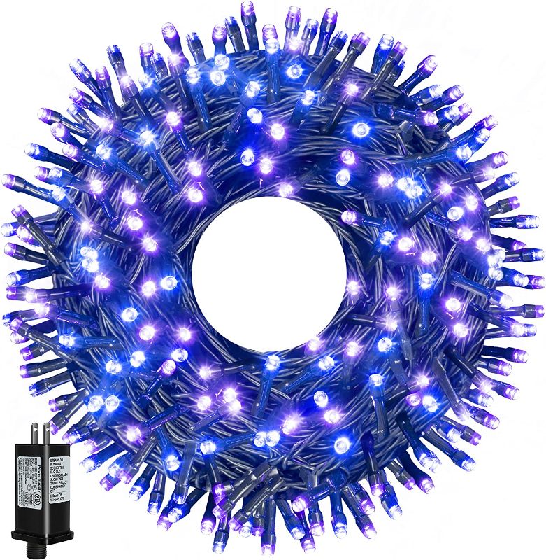 Photo 1 of Ollny Halloween Lights Outdoor - 500LED 164FT Blue and Purple Long Halloween String Lights with 8 Mode Remote Timer Function, Fairy Light for Tree House...