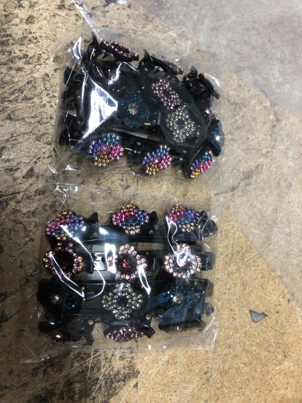 Photo 1 of 4PCS Sparkling Crystal Stone Braided Hair Clips, Four-Leaf Clover Chopped Hairpin Duckbill Clip with 3 Small Clips, Braided Hair Clip with Rhinestones for Women/Girls A-4PCS--- 2 ITEMS 