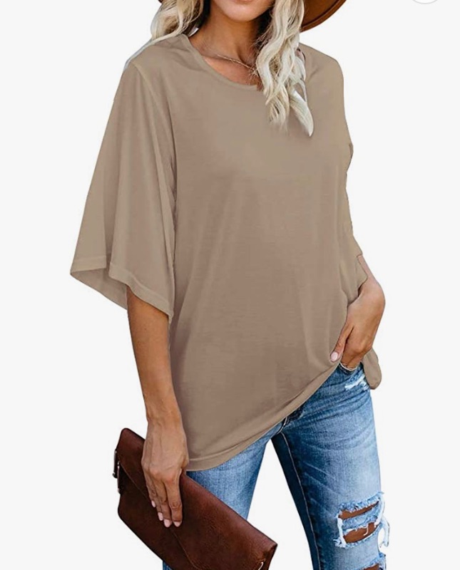 Photo 1 of Large 
cordat Women's Blouse Tops Loose V Neck 3/4 Bell Sleeve T-Shirt Elbow Length T-Shirts for Women