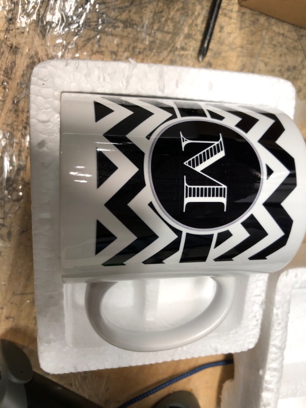 Photo 2 of 3dRose Black and white chevron monogram initial M Ceramic Mug, 11 oz 11 oz Black/White