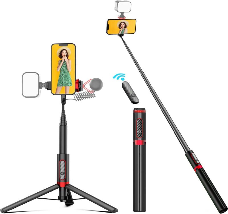 Photo 1 of 60"Travel Tripod For Iphone,Extendable Cell Phone Selfie Stick Tripod With Wireless Remote,Compact packable tripods Phone Stand With Cold Shoe Mount For iPhone 14/13/12/11 Pro/XS/Max/XS/XR/X, Samsung
