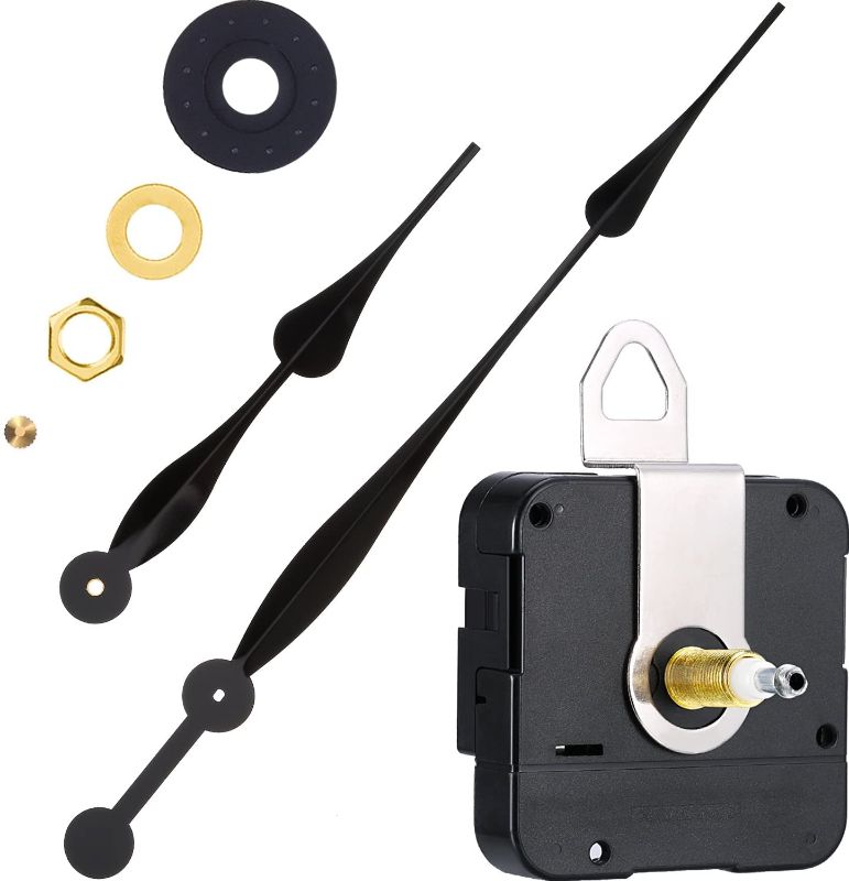 Photo 1 of 2 pack - High Torque Long Shaft Clock Movement Mechanism with 12 Inch Long Spade Hands (Black)