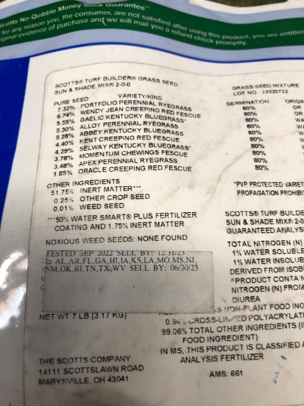 Photo 3 of ***EXP 06/30/23*** Scotts Turf Builder Sun and Shade Mix for Extreme Conditions including Full Sun and Dense Shade, 7 lbs. 7 lb. 1 Pack