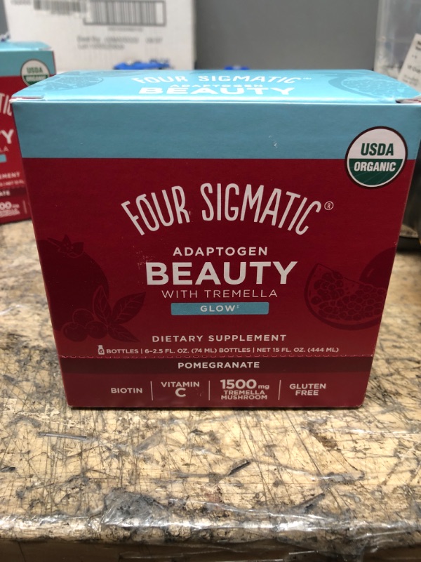 Photo 3 of *** EXP 06/2023*** Adaptogen Beauty Shot by Four Sigmatic | Tremella Powder Infused | Organic Vitamin C with Zinc Drink | Vegan Collagen Booster | Natural Pomegranate Blueberry Flavored Biotin Supplement Shot | 6 Count