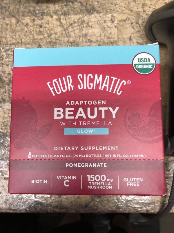 Photo 2 of *** EXP 06/2023*** Adaptogen Beauty Shot by Four Sigmatic | Tremella Powder Infused | Organic Vitamin C with Zinc Drink | Vegan Collagen Booster | Natural Pomegranate Blueberry Flavored Biotin Supplement Shot | 6 Count