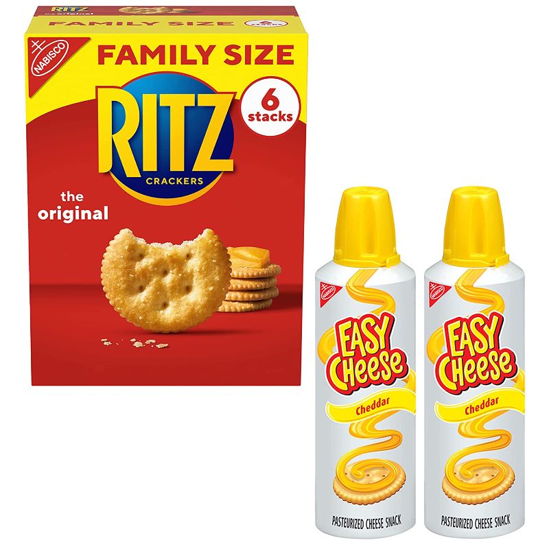 Photo 1 of ***EXP MARCH 31 2023*** ***EXP APRIL 13 2023*** RITZ Original Crackers and Easy Cheese Cheddar Snack Variety Pack, 1 Family Size Box & 2 Cans