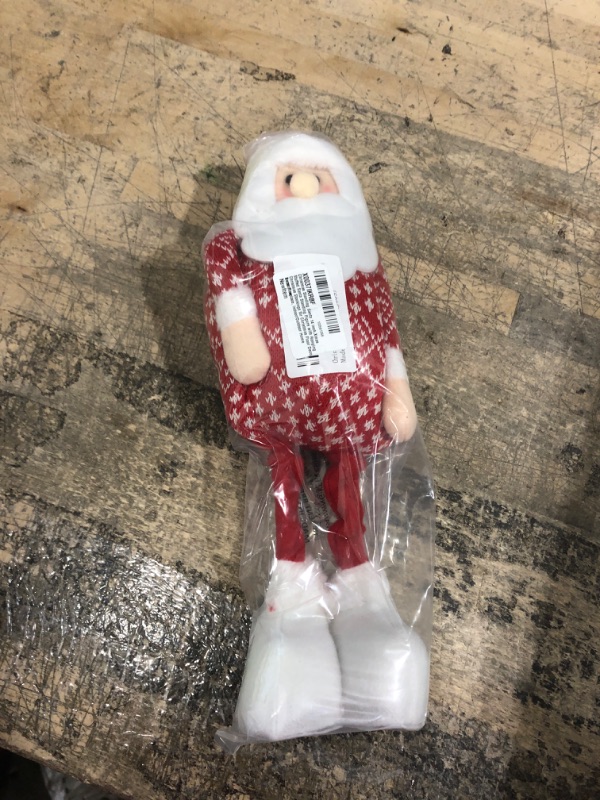 Photo 1 of ALLYORS Christmas Standing Santa 14 inch,Xmas Stuffed Santa Standing Figure with Hanging Christmas Stockings for Christmas Floor Decor, Xmas Fireplace, Indoor/Outdoor Home Decoration
