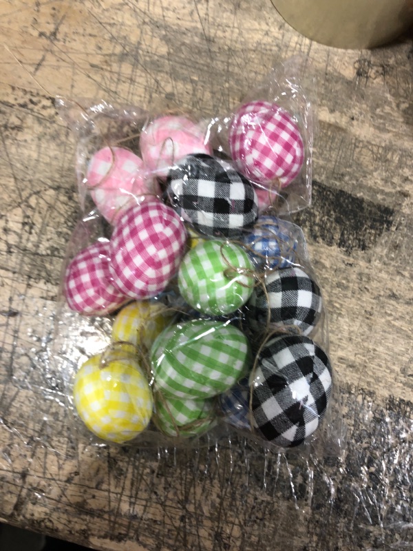 Photo 2 of 18Pcs Easter Buffalo Plaid Eggs Hanging Ornaments- Easter Decorations- Colorful Foam Decorative Eggs Baubles for Easter Tree Basket Filler- Spring Easter Party Farmhouse Home Office Decor Easter Gift