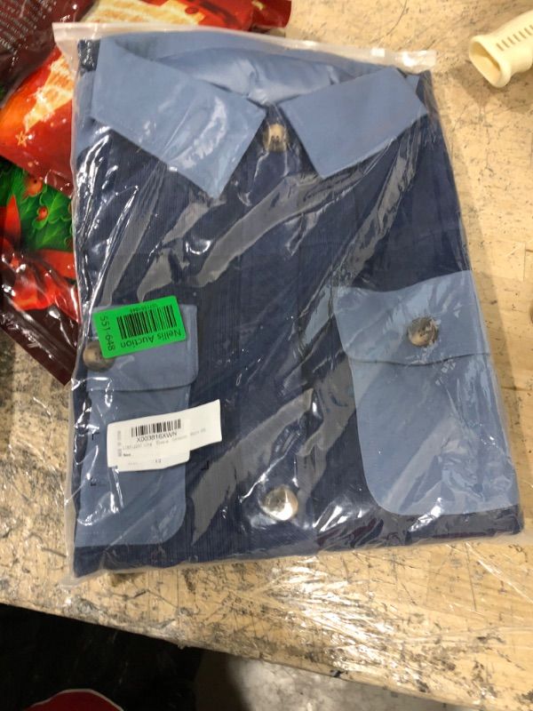 Photo 1 of GRAPENT Women's Shacket Jacket Corduroy Long Sleeve Shirts Oversized Button Down Coat XX-Large Twilight Blue