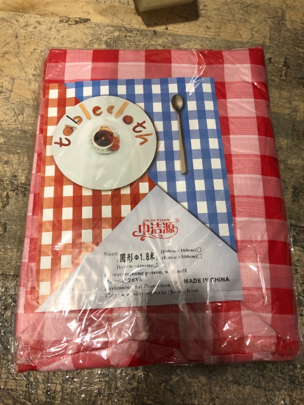 Photo 1 of MATENG 10 Pack Premium Round Plastic Checkered BBQ Tablecloth Gingham Checkerboard Disposable Plastic Tablecloth 70.8 inch. (Red)