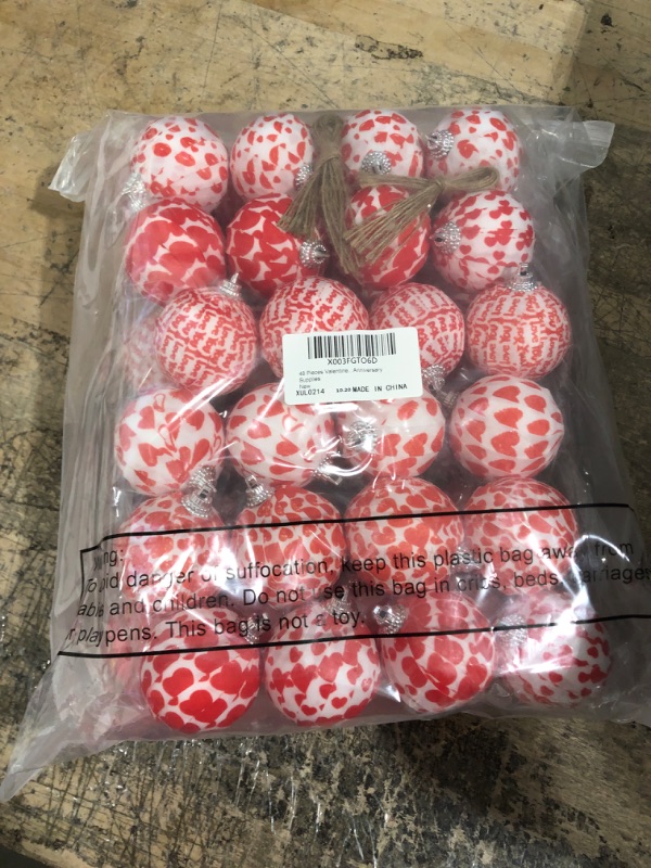 Photo 1 of 48 Pieces Valentines Day Hanging Ball Ornaments Fabric Wrapped Ball Hanging Ornament for Kids Valentines Home Wedding Holiday Party Anniversary Supplies