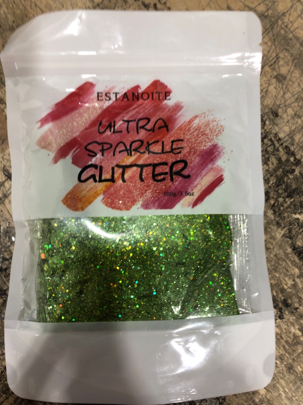 Photo 2 of 100g Holographic Chunky Glitter, Craft Glitters for Arts & Crafts, Cosmetic Chunky Mixed Glitter, Body Glitter for Makeup, Face, Hair, Lips, Nails, Festival (Green)