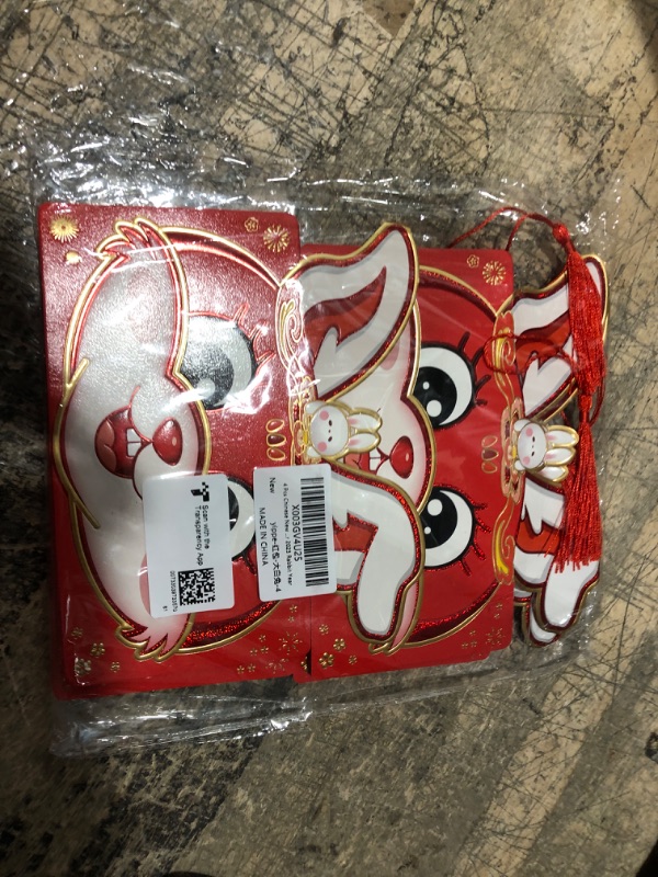 Photo 2 of 4 Pcs Chinese Red Envelopes, 10 Card Slot Folding Money Envelopes Hong Bao, 2023 Rabbit Red Packet Money Packets for Spring Festival New Year Lunar white rabbit