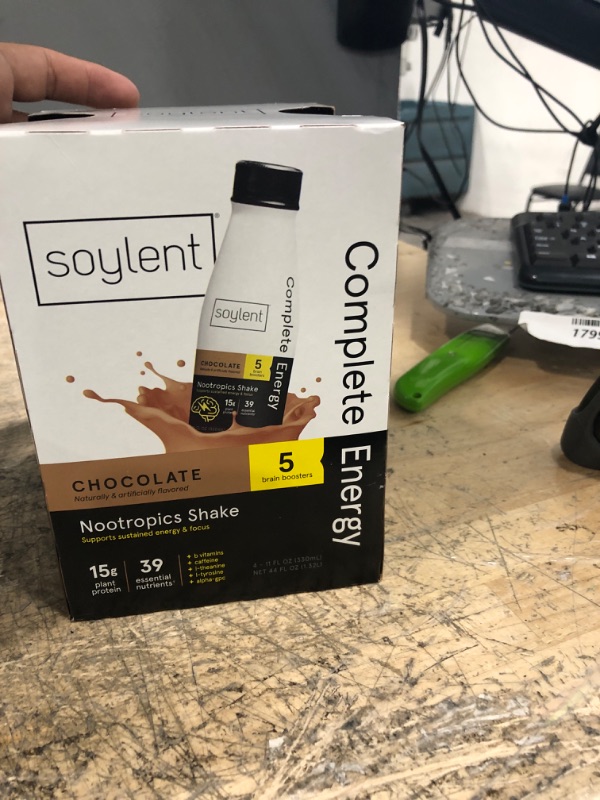 Photo 1 of Soylent Complete Energy Gluten-Free Vegan Protein Nootropics Shake, Chocolate, 11 Fl Oz, 4 Bottles